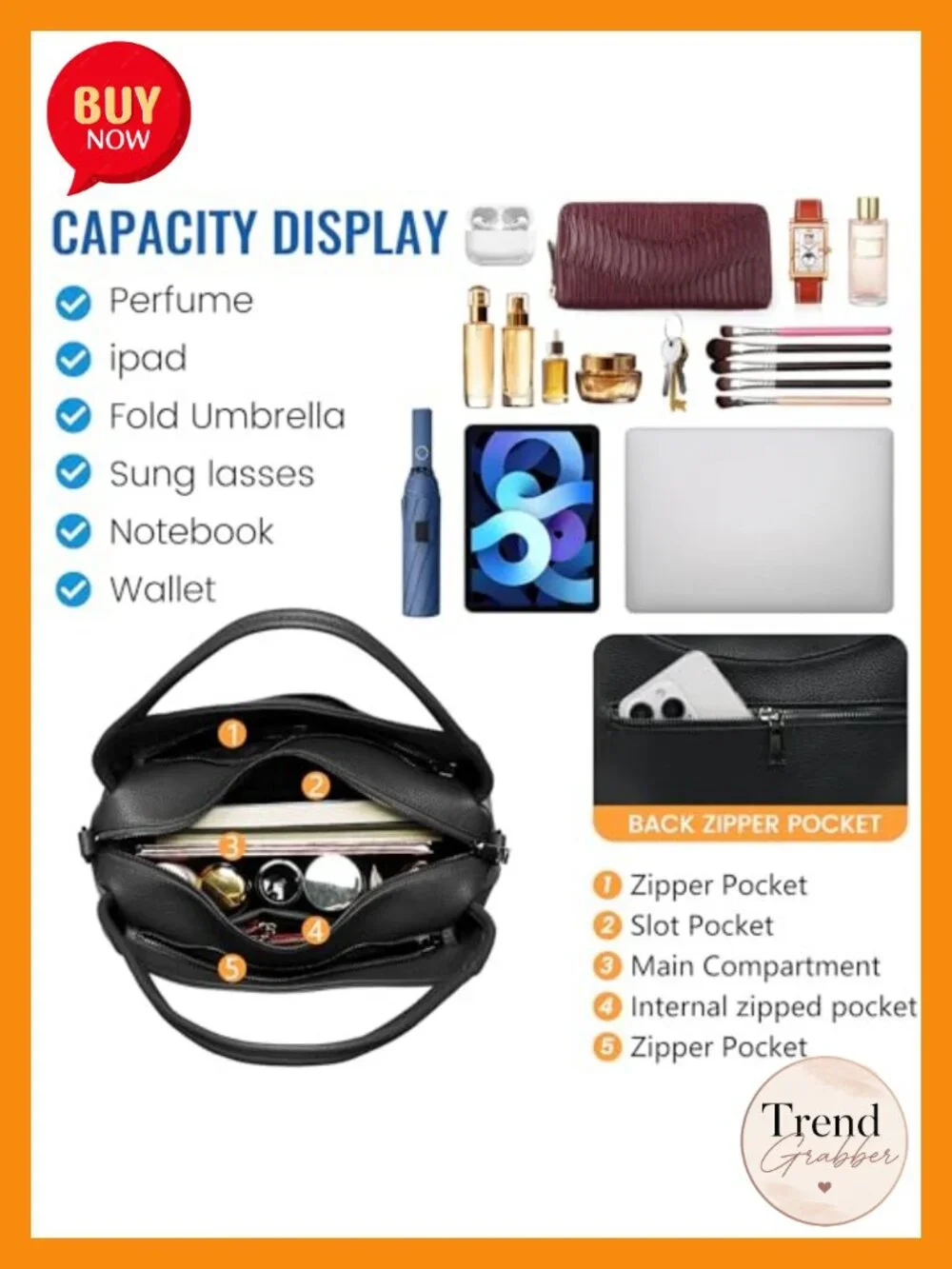 Vegan Leather Satchel Tote with Adjustable Strap, Medium Multi-Compartment